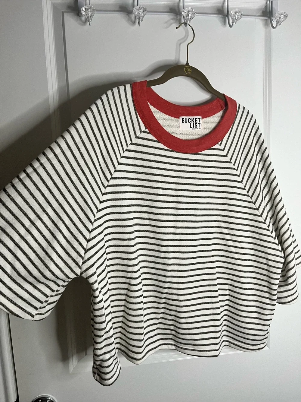 Bucket List Cotton Terry Cloth Lined Striped Cropped Oversize Casual Beach Top L - Picture 1 of 10